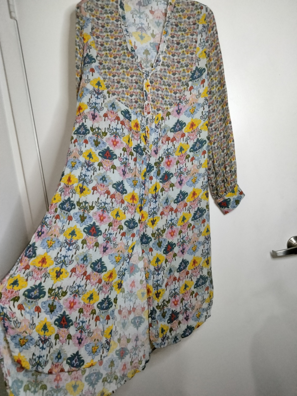 Blank London (Size S) Multicolored Floral V-Neck Long Sleeve Tunic Midi Dress - Picture 6 of 13